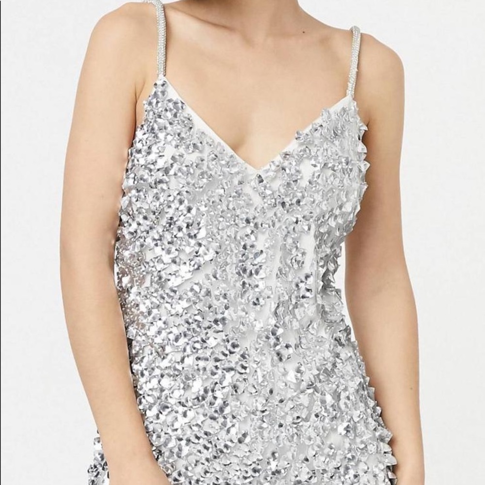 Silver dress with v-cut hem